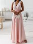 Femmes Plain Vert Foncé Col V Confortable Joint Fendu Robe Maxi Rétro