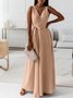 Femmes Plain Vert Foncé Col V Confortable Joint Fendu Robe Maxi Rétro