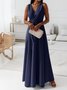 Femmes Plain Vert Foncé Col V Confortable Joint Fendu Robe Maxi Rétro