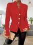 Micro-élasticité Manches Longues Devant Ouvert Régulier Plain Blazer Joint Fendu pour Femmes