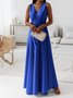 Femmes Plain Vert Foncé Col V Confortable Joint Fendu Robe Maxi Rétro