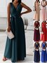 Femmes Plain Vert Foncé Col V Confortable Joint Fendu Robe Maxi Rétro