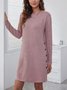 Femmes Plain Rose Col Rond Confortable Joint Fendu Robe Mi-Longue Rétro