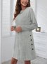 Femmes Plain Rose Col Rond Confortable Joint Fendu Robe Mi-Longue Rétro