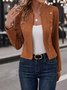 Micro-élasticité Col Montant Manches Longues Devant Ouvert Régulier Plain Blazer Joint Fendu pour Femmes