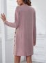 Femmes Plain Rose Col Rond Confortable Joint Fendu Robe Mi-Longue Rétro