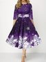Femmes Noël Violet Col Rond Confortable Robe Mi-Longue Sexy