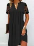 Femmes Plain Noir Col V Confortable Évidé Robe Mi-Longue Fête