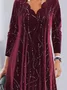 Femmes Géométrique Rouge Col V Confortable Robe Mi-Longue Décontracté