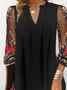Femmes Floral Noir Col V Confortable Robe Mi-Longue Sexy