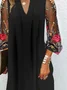 Femmes Floral Noir Col V Confortable Robe Mi-Longue Sexy