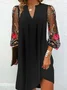 Femmes Floral Noir Col V Confortable Robe Mi-Longue Sexy