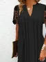 Femmes Plain Noir Col V Confortable Évidé Robe Mi-Longue Fête