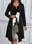 Femmes Floral Noir Col V Confortable Robe Mi-Longue Décontracté