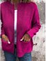 Micro-élasticité Col Montant Manches Longues Régulier Plain Blouson Aviateur Blouson Joint Fendu pour Femmes