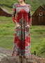 Femmes Ethnique Couleur 1 Col V Confortable Robe Maxi Rétro