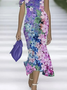 Femmes Floral Violet à Épaules Dénudées Confortable Imprimé Robe Maxi Rétro