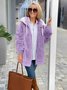 Col Châle Manches Longues Épaissi Plain Sweat à capuche zippé Caniche Blouson pour Femmes