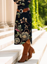 Femmes Floral Noir Col Rond Confortable Robe Mi-Longue Décontracté
