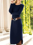 Femmes Plain Bleu Violacé Col Rond Confortable Robe Mi-Longue Décontracté