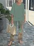 Deux Pièces Ensembles Géométrique Rétro Printemps / Automne Polyester Naturel Ample Manches trois quarts Top Avec Pantalons Régulier pour Femmes
