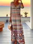Femmes Rayé Jaune Col V Confortable Joint Fendu Robe Maxi Rétro