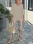 Deux Pièces Ensembles Géométrique Rétro Printemps / Automne Polyester Naturel Ample Manches trois quarts Top Avec Pantalons Régulier pour Femmes