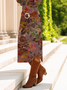 Femmes Floral Comme Image Col Rond Confortable Robe Mi-Longue Décontracté