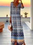 Femmes Rayé Jaune Col V Confortable Joint Fendu Robe Maxi Rétro