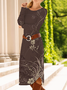 Femmes Floral Brun Col Rond Confortable Robe Mi-Longue Décontracté