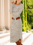 Femmes Floral Abricot Col Rond Confortable Robe Mi-Longue Décontracté