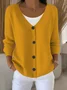 Cardigans Femmes Décontracté Plain Printemps / Automne Col V Micro-élasticité Ample Manches Longues Régulier Droit