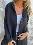 Micro-élasticité Col Montant Manches Longues Régulier Plain Sweat à capuche zippé Blouson Joint Fendu pour Femmes