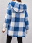 Micro-élasticité Encapuchonné Manches Longues Régulier Plaid Sweat à capuche zippé Blouson Joint Fendu pour Femmes