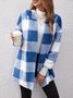 Micro-élasticité Encapuchonné Manches Longues Régulier Plaid Sweat à capuche zippé Blouson Joint Fendu pour Femmes