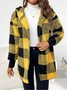 Micro-élasticité Encapuchonné Manches Longues Régulier Plaid Sweat à capuche zippé Blouson Joint Fendu pour Femmes