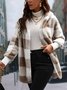 Micro-élasticité Encapuchonné Manches Longues Régulier Plaid Sweat à capuche zippé Blouson Joint Fendu pour Femmes