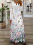 Femmes Floral Gris-rose Col V Confortable Imprimé Robe Maxi Rétro