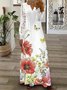 Femmes Floral Gris-rose Col V Confortable Imprimé Robe Maxi Rétro