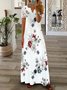 Femmes Floral Gris-rose Col V Confortable Imprimé Robe Maxi Rétro