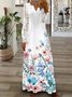 Femmes Floral Gris-rose Col V Confortable Imprimé Robe Maxi Rétro