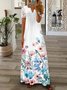 Femmes Floral Gris-rose Col V Confortable Imprimé Robe Maxi Rétro