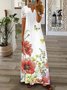 Femmes Floral Gris-rose Col V Confortable Imprimé Robe Maxi Rétro