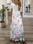 Femmes Floral Gris-rose Col V Confortable Imprimé Robe Maxi Rétro