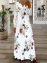 Femmes Floral Gris-rose Col V Confortable Imprimé Robe Maxi Rétro