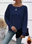 T-shirts Femmes Urbain Plain Printemps / Automne Joint Fendu Domestique Coupe Régulière Manches Longues Col Rond Droit