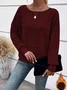 T-shirts Femmes Urbain Plain Printemps / Automne Joint Fendu Domestique Coupe Régulière Manches Longues Col Rond Droit