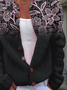 Cardigans Femmes Paysan Floral Printemps / Automne Tricoté Micro-élasticité Ample Boutons Manches Longues Régulier