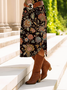 Femmes Floral Noir Col Rond Confortable Robe Mi-Longue Décontracté