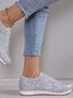 Chaussures à Tige Basse Décontracté Plain Toutes Les Saisons Brillant Respirable Domestique Tissu de Maille PU à Enfiler pour Femmes